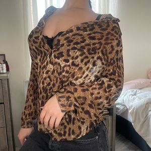 Leopard chiffon button down